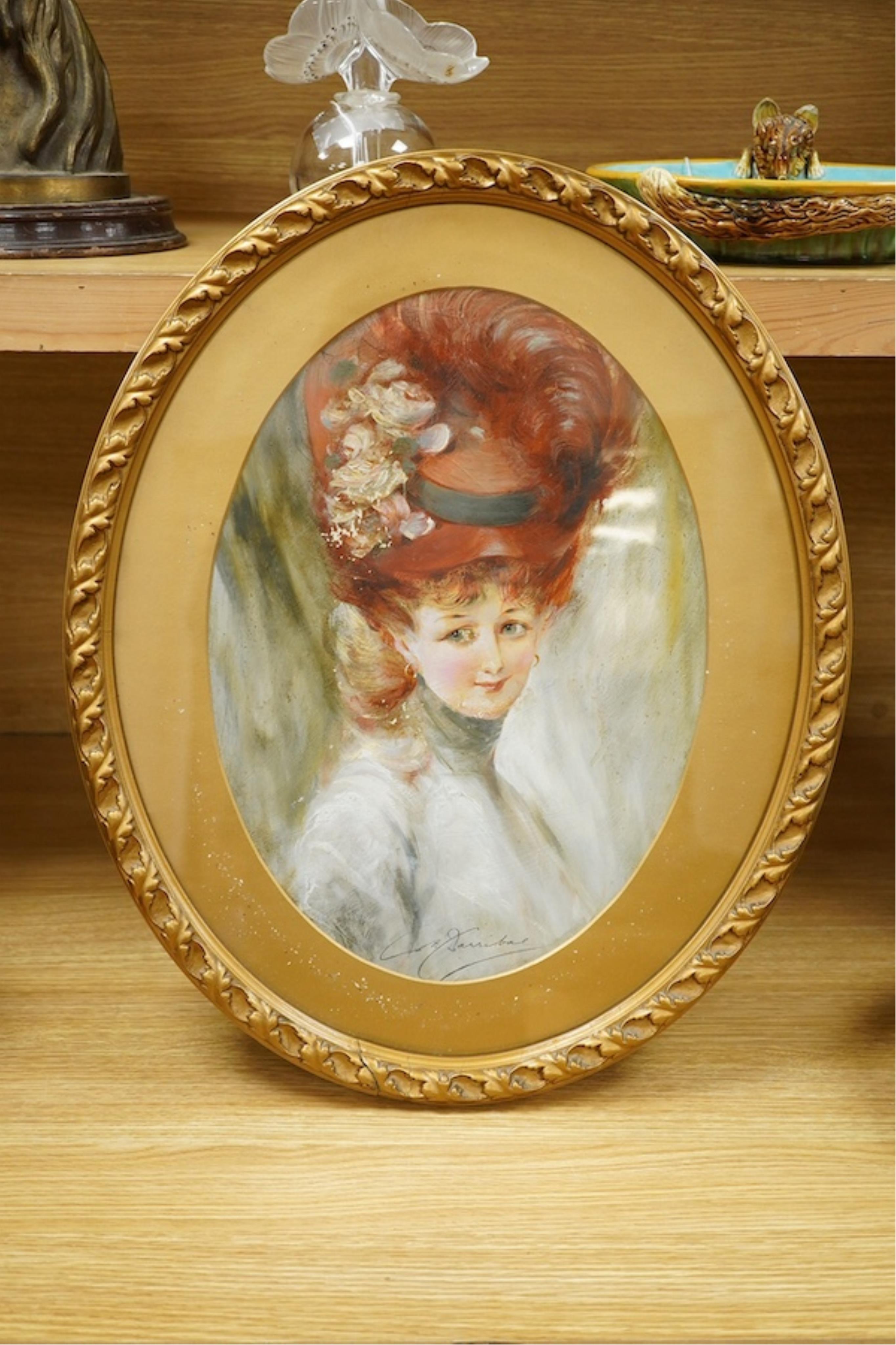 William Barribal (1874-1852), oval oil on board, Head and shoulders portrait of an Edwardian lady, signed, 39 x 27cm, gilt framed. Condition - fair
